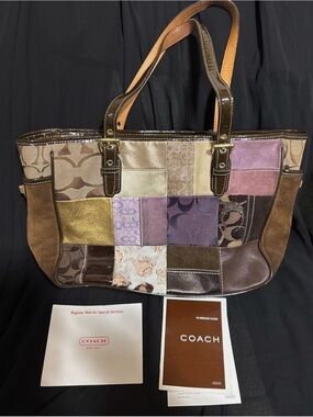 Coach Patchwork Tote in Brown, Gold, Cream & Pink